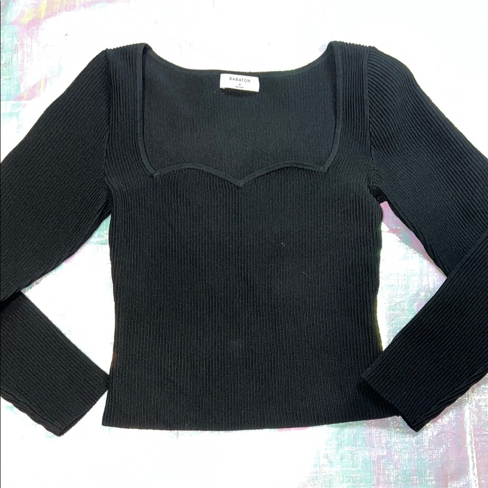 Aritzia Babaton Black Ribbed Long Sleeve Top 167.
